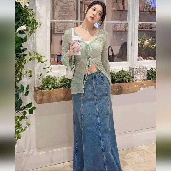 Zara Blue Denim Jeans Jean Maxi Skirt - Picture 11 of 13